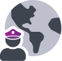 authority person in front of earth icon